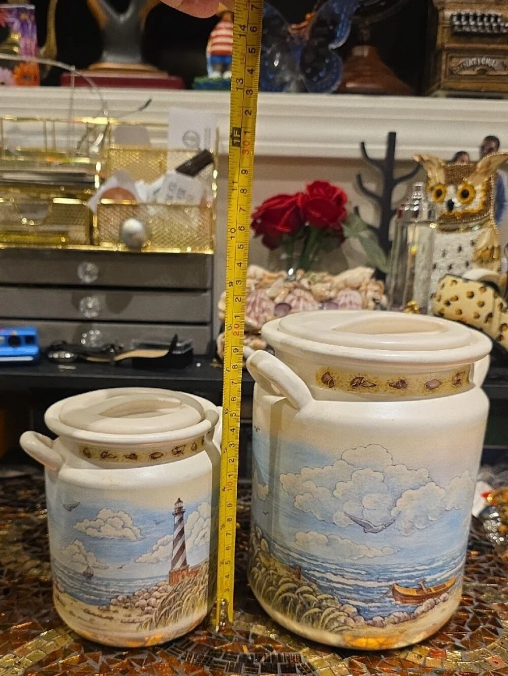Vintage Cream Coastal Lighthouse Ceramic Canister Set